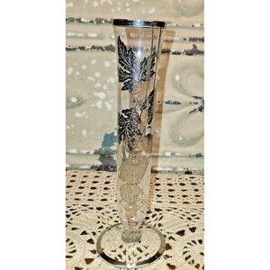Vintage Sterling Silver City Overlay LeavesFlanders Poppy Clear Crystal Bud Vase